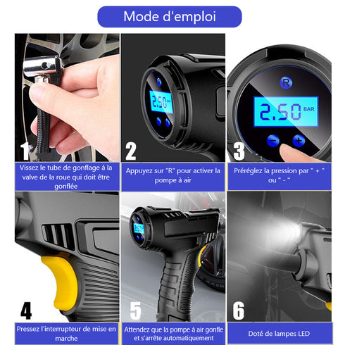 Pompe à Air Portable 150 PSI Sans Fil - Gonfleur Pneu Voiture Batterie 2000mAh